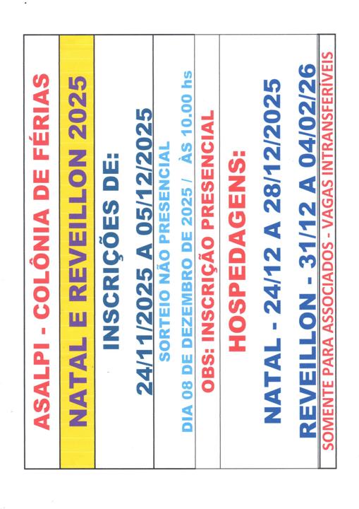 INSCRIÇÃO PARA SORTEIO - NATAL E ANO, COLÔNIA DE FÉRIAS 